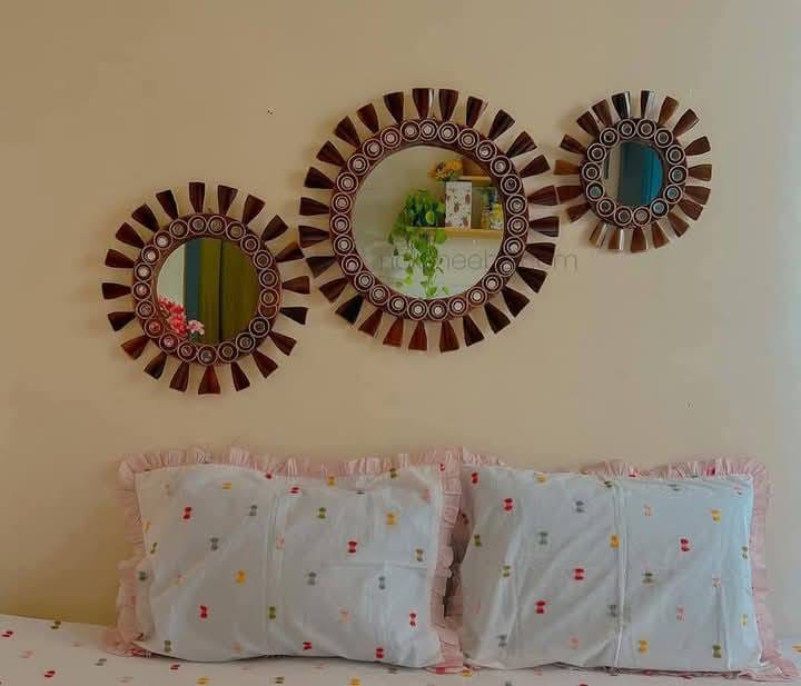 Wooden Mirror Black Wave Design [14"/17"/23'' size]