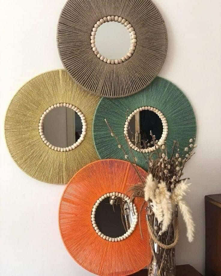 jute set mirror 12" Set 4 pcs